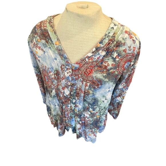 A.N.A. BLOUSE TOP 3/4 SLEEVE MANDALA DESIGN WOMENS PLUS SIZE XXL - Picture 2 of 8